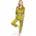 thumbnail image 4 of Women's Satin Pajama Set with Giraffe Print and Button-Down Top- Yellow,X Large, 4 of 7