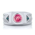 thumbnail image 2 of Gem Stone King 2.03 Ct Round Pink Mystic Topaz Blue Diamond 925 Sterling Silver Men's Ring, 2 of 5