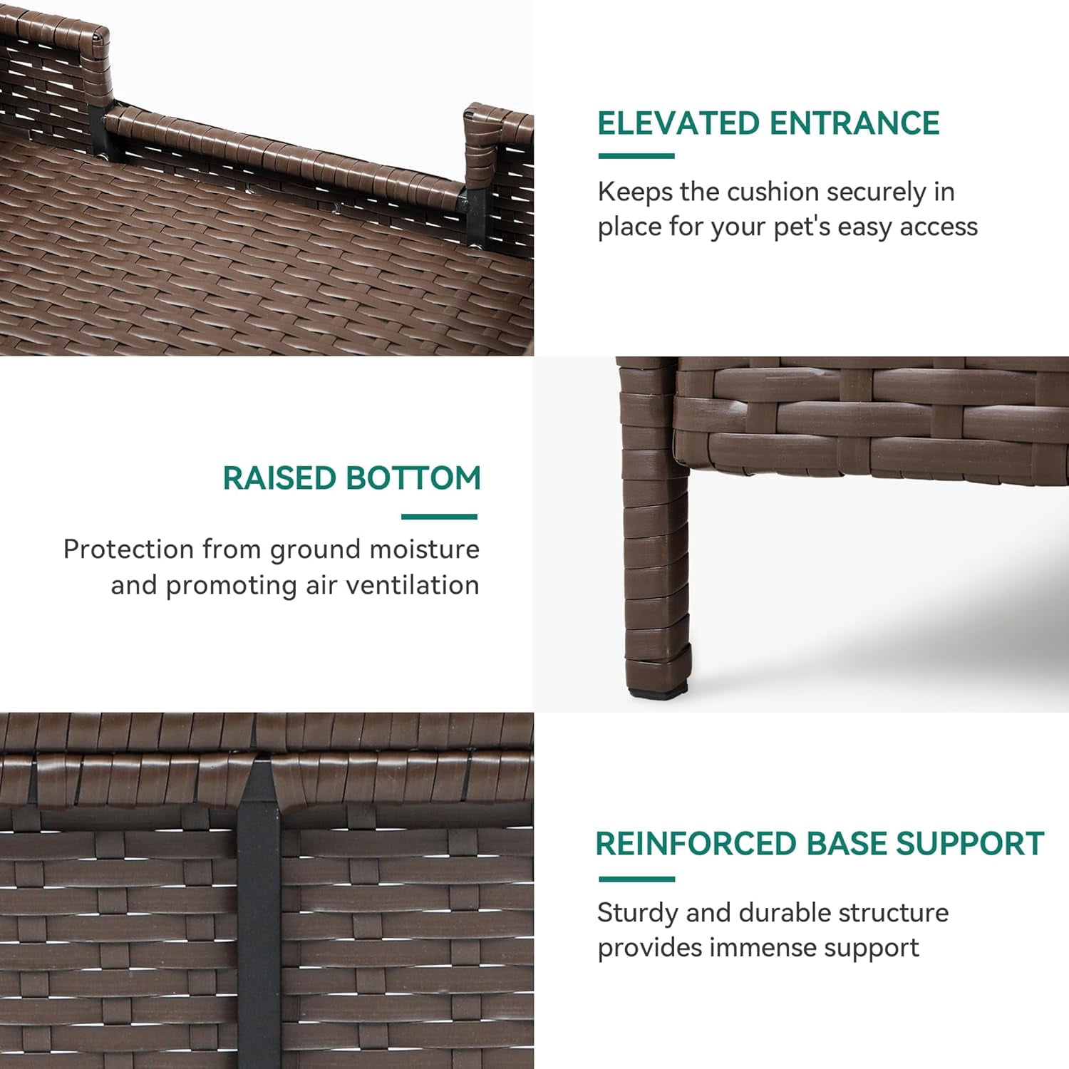 Rattan Pet Sofa Bed with Cushion, Wicker Dog Cat Bed Couch Indoor Outdoor Waterproof for Large Medium Small Pets, 34.6"L x 23.6"W x 11.8"H, Beige