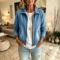 thumbnail image 2 of Edvintorg Denim Jacket for Women Fashion Long Sleeve Casual Loose Zip Up Jean Coat with Pockets Clothes for Women Sky Blue S, 2 of 7