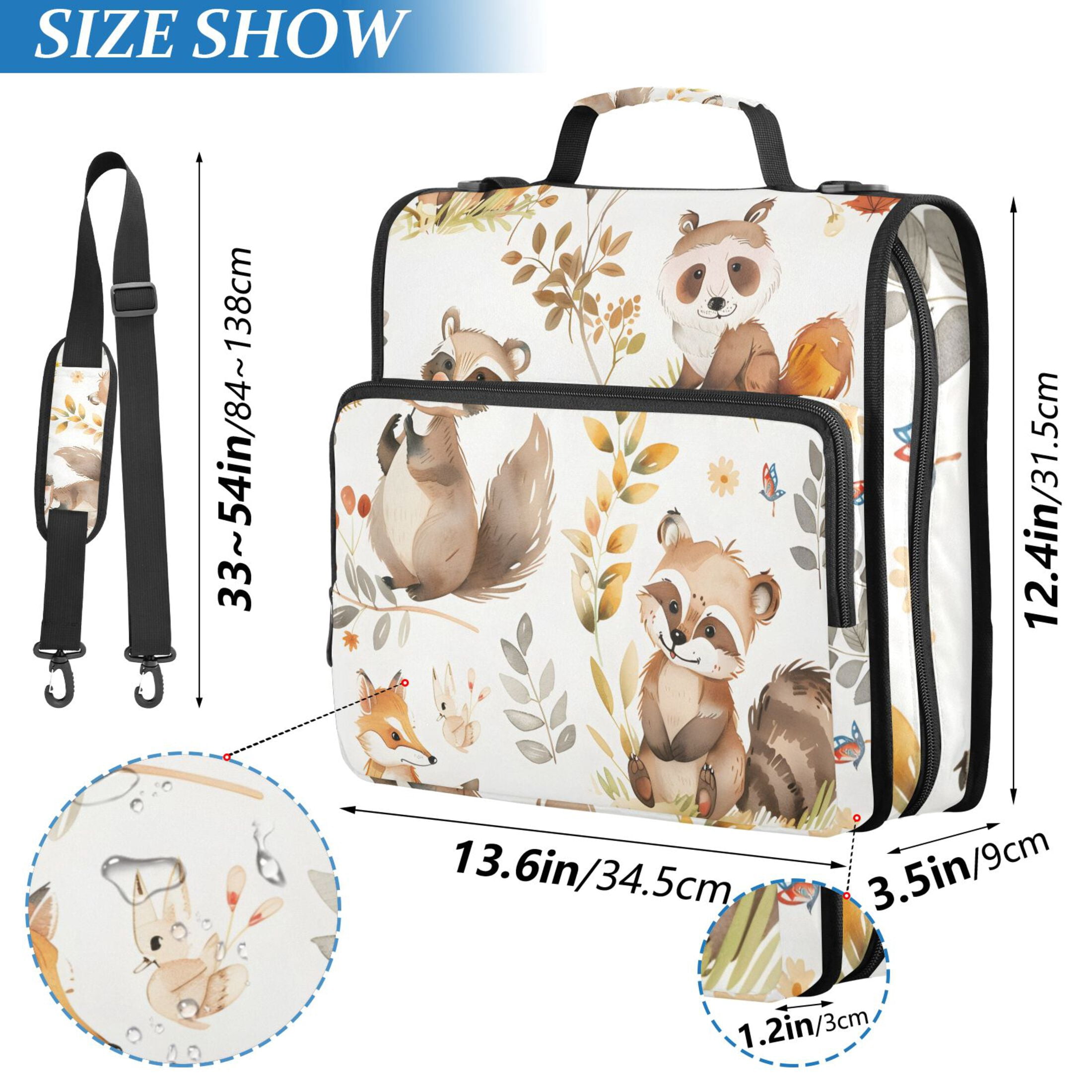 3 Ring Zipper Binder with Shoulder Strap Waterproof Trapper Keeper 2 Inch D-Ring 500 Sheets Capacity Cartoon Raccoon Fox