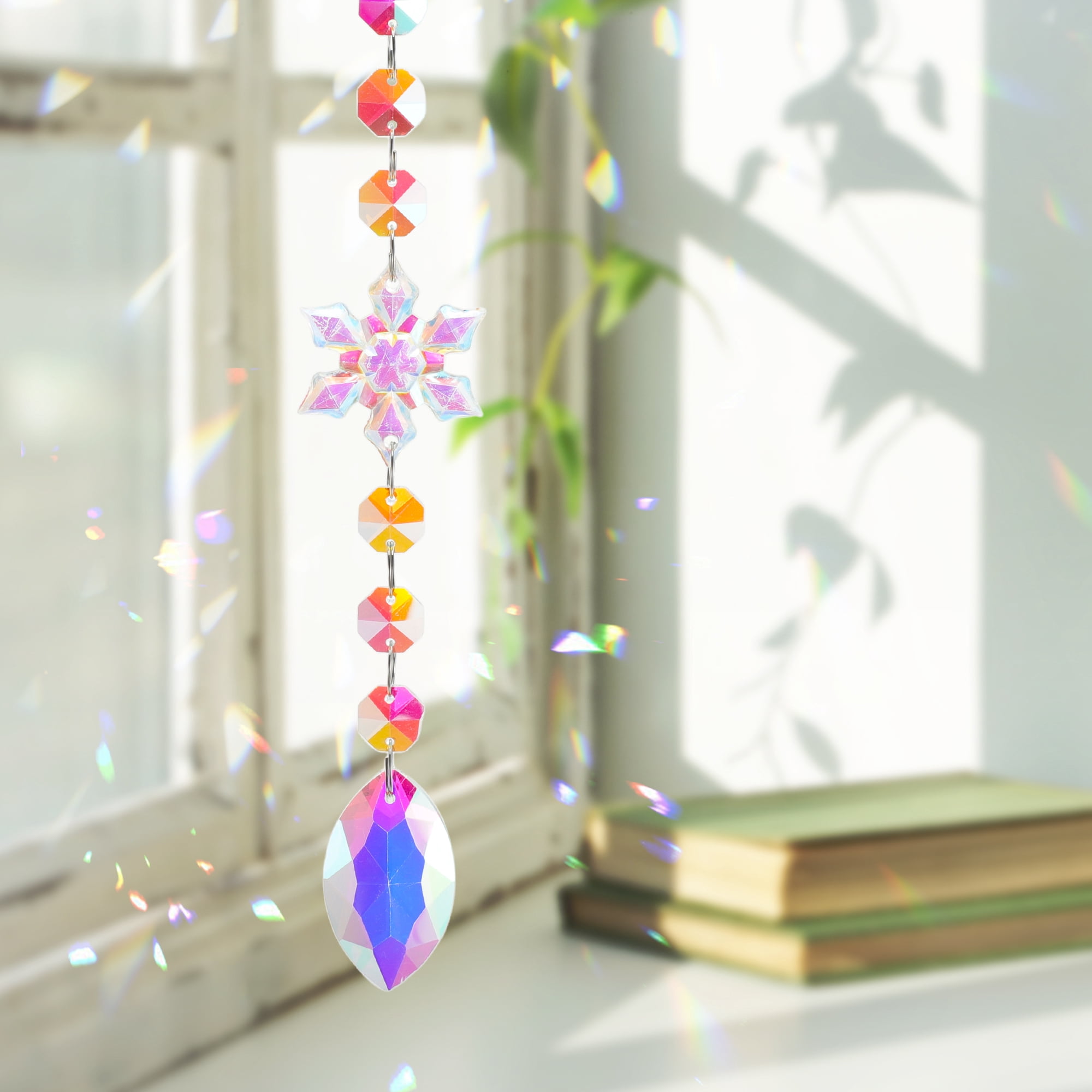 Unique Bargains Sun Catcher Crystal Wind Whirl for Indoor Hanging Silver 10.63"