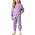 thumbnail image 5 of NordicNest Girls Two Piece Set Casual Fall Outfit with Pocket Kids Plain Color Fashion Sports Outfits Warm Clothes Purple,12-13, 5 of 7