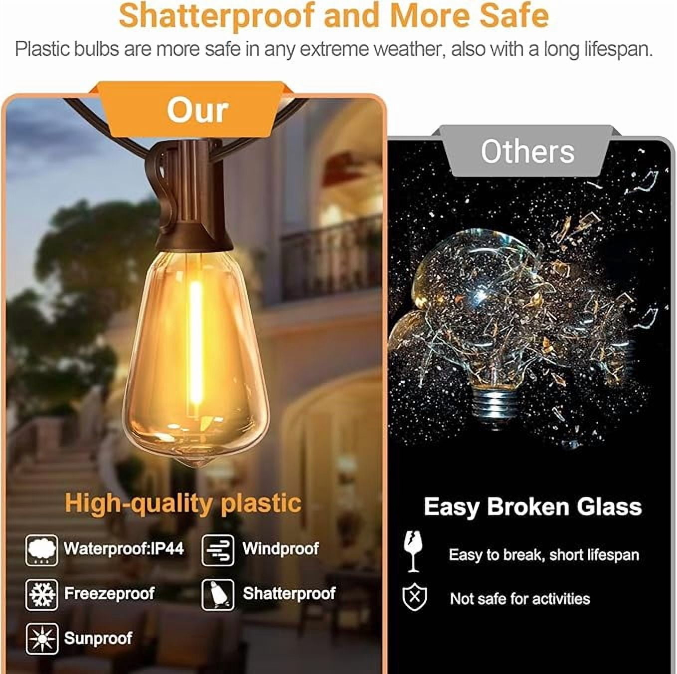 4-Pack 51FT Outdoor Waterproof String Lights, 25+2 Shatterproof Vintage Edison Bulbs, Connectable Design for Backyard, Porch, Balcony & Holiday Decor