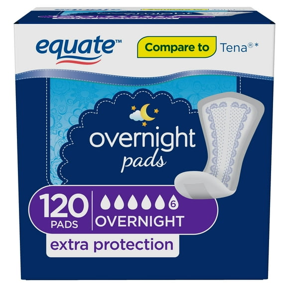 Equuate Options Women's Incontinence Pads, Unscented, Overnight (120 Count)