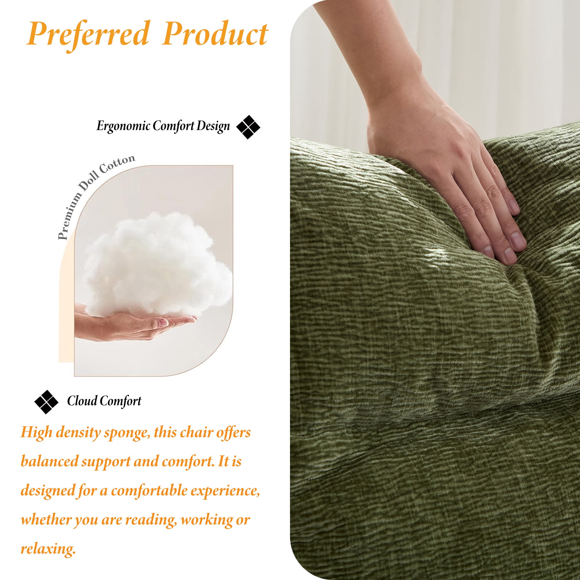 Memory Foam Bean Bag Sofa Chair ,Ultimate Comfort for Lounging, Gaming & Relaxing with Removable, Washable Cover