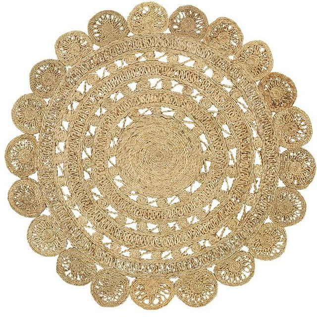 LR Resources NATUR50134NAT40RD 4 ft. Natural Jute Round Area Rug, Natural