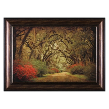 Flowers Framed Art - Art Effects Road Lined with Oaks and Flowers Framed Wall Art
