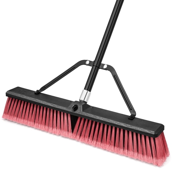 TidyBliss 24" Push Broom Outdoor Heavy Duty with 63 inches Long Handle (Red)