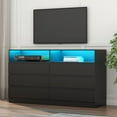 thumbnail image 5 of 6-Drawer Double Dresser with Power Outlet and LED Light, Accent Chest of Drawers for Bedroom, Living Room, Black – STIKELY, 5 of 5