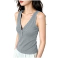 thumbnail image 2 of Womens V Neck Tank Tops Summer Ribbed Sleeveless Henley Shirts Casual Loose Fit Button Up Cami Knit Tees Gray, 2 of 6