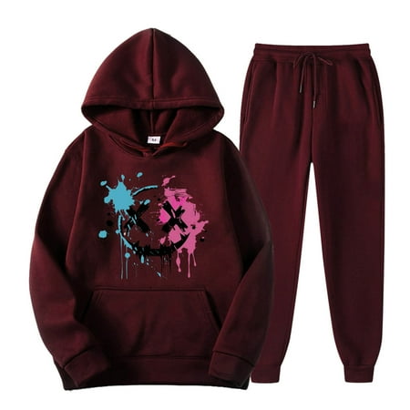 LMKIHUSA Comfort Hoodie and Sweatpants Set Womens Halloween Sweatsuits for Women Sport Gym Matching Funny Face Print 2 Piece Hooded Pants Hoods Outfits Sweatshirt Sweatsuits Women 2024 Wine XXL