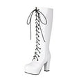 thumbnail image 2 of Bnwani Women Boots Fall Winter Fashion Denim Knee-High-Heel Knee-High Mid-Calf Proof Versatile Comfortable Casual Western Boot White Size 9, 2 of 5