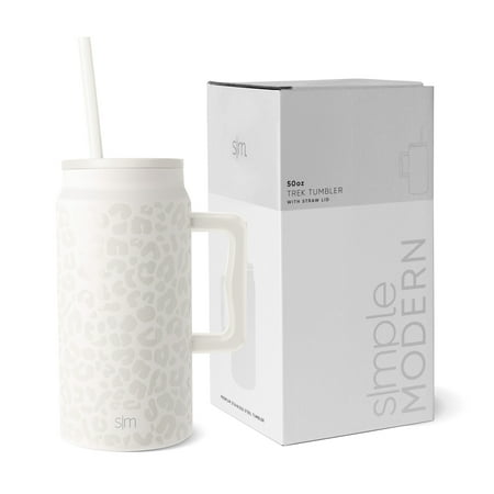 Simple Modern 50 fl oz Insulated Stainless Steel Trek Tumbler with Straw Lid | Cream Leopard