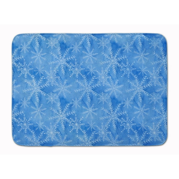 Watercolor Dark Blue Winter Snowflakes Machine Washable Memory Foam Mat