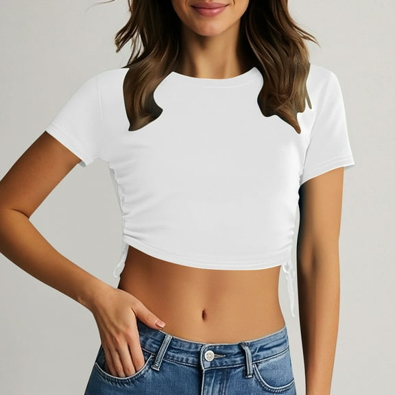 lmcalzta Womens Summer Tops Causal Short Sleeve Crew Neck Crop Tops Tees T-Shirts Fashion 2025