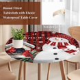 thumbnail image 4 of Red Plaid Snowman Christmas Round Tablecloth, Fitted Table Cover with Elastic for 36"-44" Round Tables, Xmas Snowflake Birds Berry Winter Table Cloth Outdoor Dinning Party Waterproof Tablecloths, 4 of 7