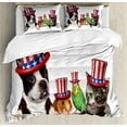 thumbnail image 1 of Fourth of July Duvet Cover Set Queen Size, Cute Pet Animal Dog Cat Bird and Hamster with American Hat Celebration Image, Decorative 3 Piece Bedding Set with 2 Pillow Shams, Multicolor, by Ambesonne, 1 of 3