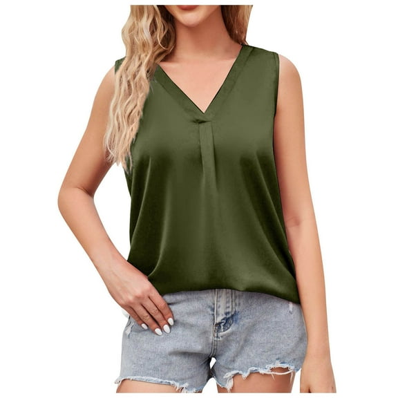 Camisole Tank Tops for Women V Neck Soild Color Satin Vest Shirt Fashionable Summer Y2K Going Out Basic Cami Shirt