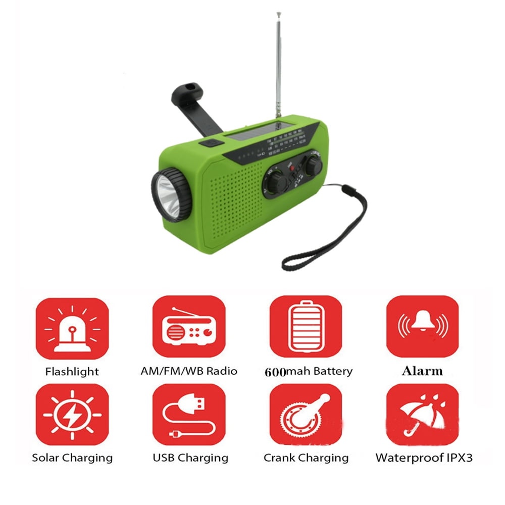 PPLEE Emergency Solar Hand Crank Radio with 5 LED Flashlight for Survival,  NOAA/AM/FM Weather Alert Radio with Reading Lamp,Battery Operated,Portable