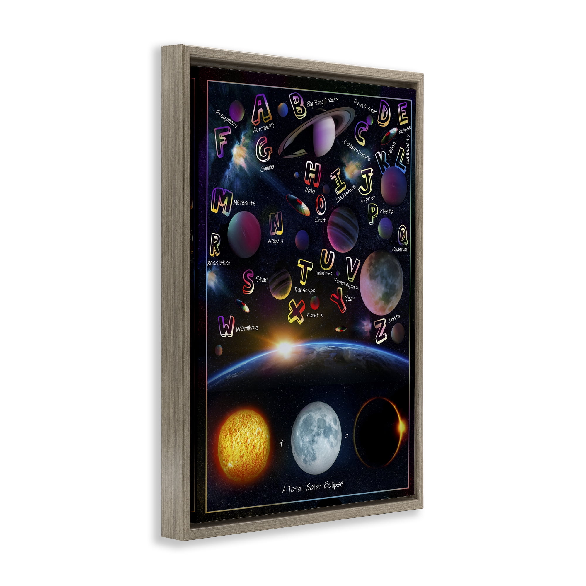 Educational Astronomy Alphabet Brown Framed Floater Canvas Wall Art, design by Ali Chris