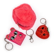 Claires Tween Marble Crystal Keychain Bundle, Holiday Gifts, Fuzzy Red Backpack