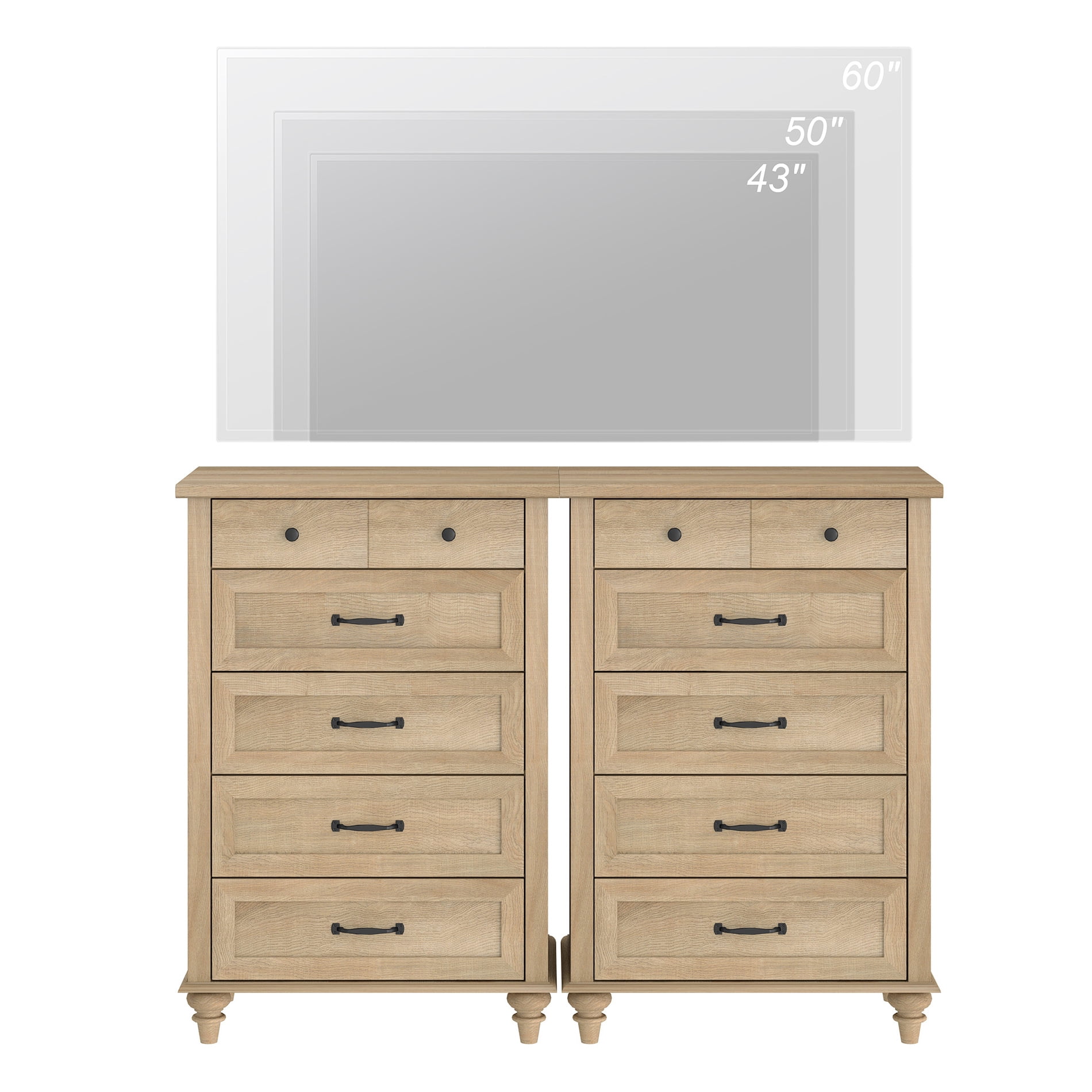 Oak Kids Dresser for Bedroom with 10 Wide Chest of Drawers, Wood Dressers for Living Room, Nursery, Hallway,White