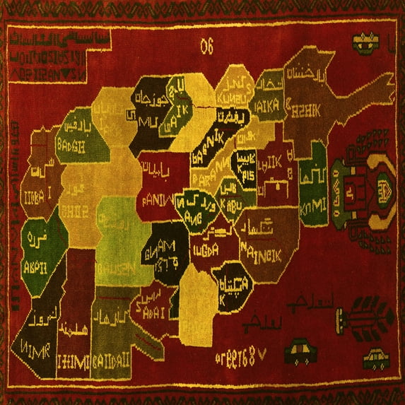 Ahgly Company Machine Washable Indoor Square Persian Yellow Traditional Area Rugs, 7' Square