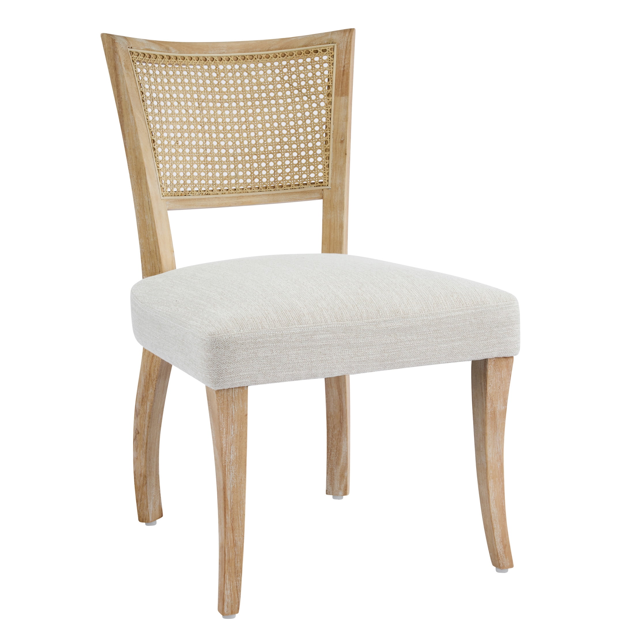Christopher Knight Home Set of 2 Dining Chairs with Rattan Cane Back, Upholstered Seat, Natural + Beige