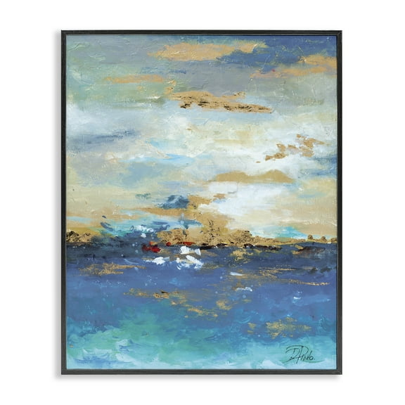 Stupell Industries Ocean View with Tan Accents Abstract Painting Black Framed Art Print Wall Art, 11 x 14