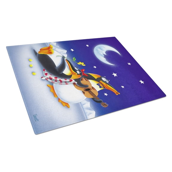 Caroline's Treasures Music under the Moon Penguins Glass Cutting Board Large