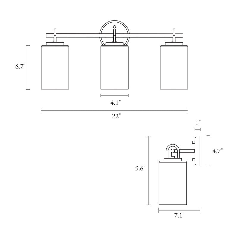 LNC 22-in Black 3-Light Cylinder Glass Vanity Light, Up/Down Mount for Bathroom