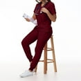 thumbnail image 5 of Womens Scrubs Set Spring Summer V-Neck Scrub Top and Jogger Pants Quick Dry Nursing Scrubs Set Stretch Medical Uniform with Multi Pocket for Nurse Esthetician Wine M, 5 of 5