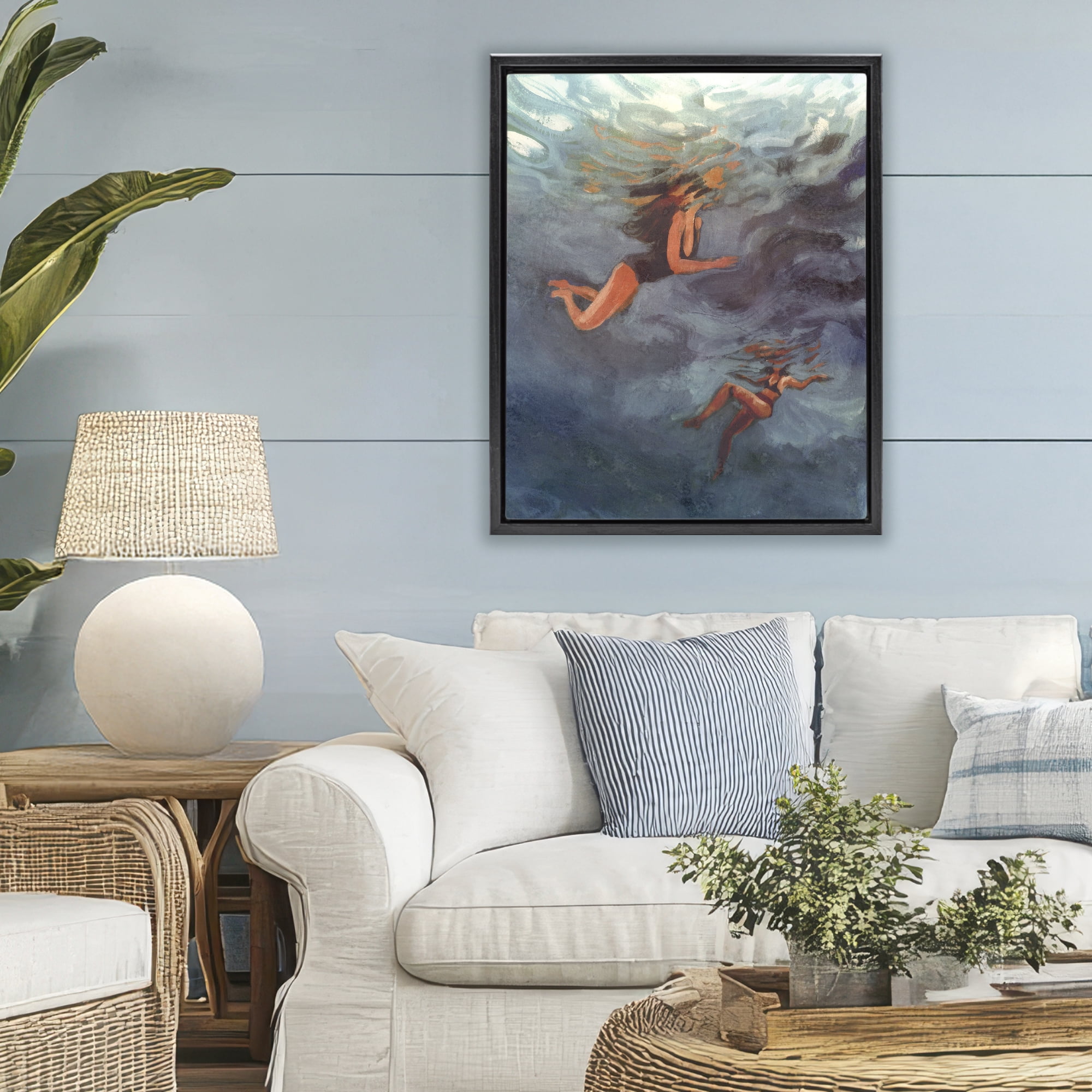 Stupell Industries Underwater Summer's Dance Black Framed Floater Canvas Wall Art, design by Victoria Barnes