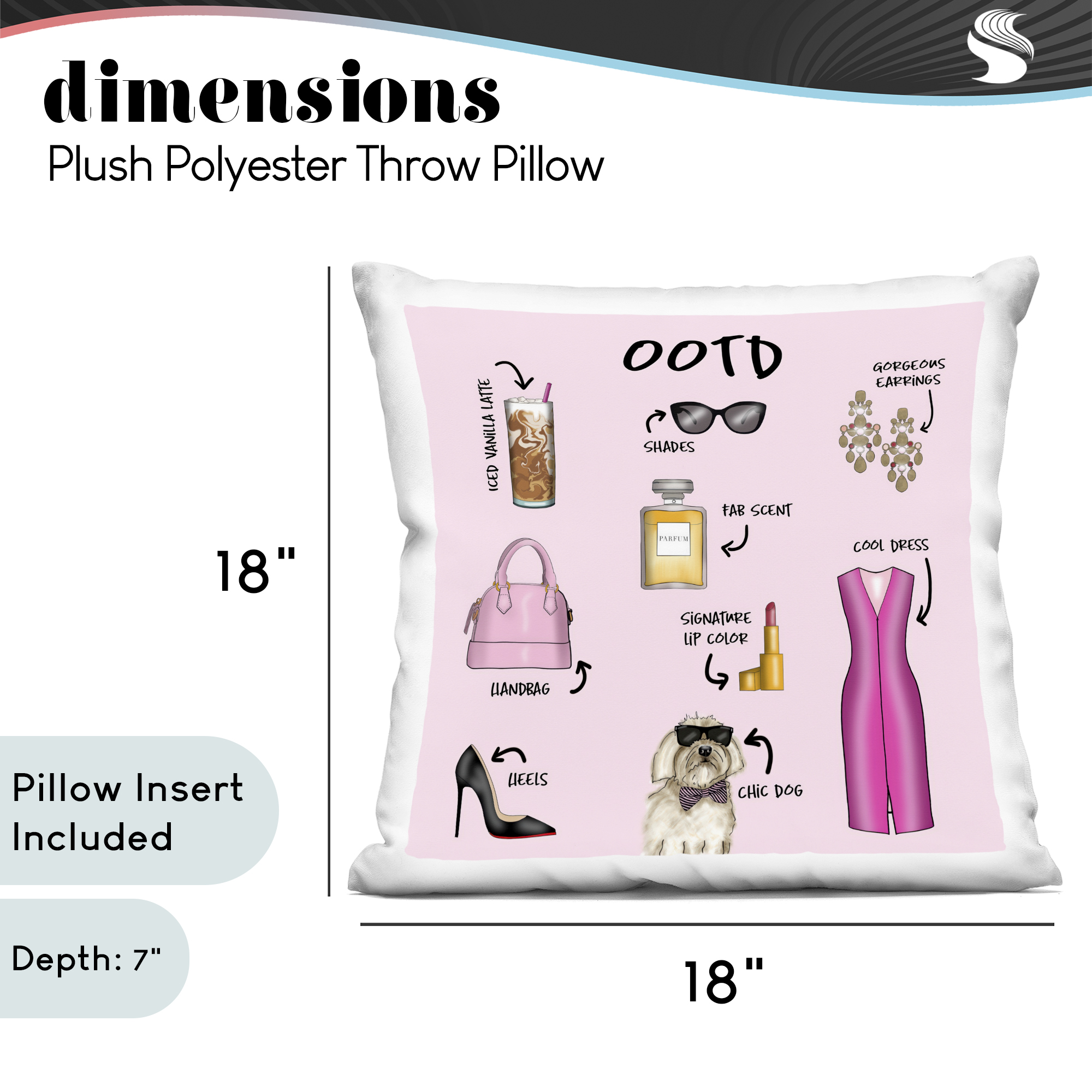 Stupell Industries Feminine Glam Outfit of the Day Decorative Printed Throw Pillow, design by Tara Boone, 18 x 7 x 18