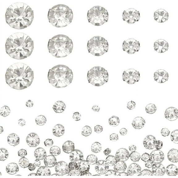 300Pcs 5 Sizes Round Crystal Glass Sew Silver Claw Rhinestones 4 Hole Clear Faceted Glass Rhinestone Settings Sew On Cystal White Rhinestones Claw Rhinestone Sew for DIY Crafts