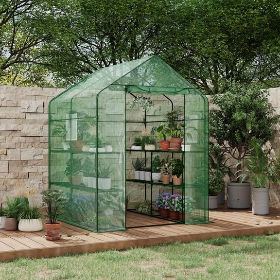 Portable Walk-In Greenhouse, 57x57x76 in, Heavy Duty Plant Hot House, Thicken Transparent PE Cover, 3/4 Tiers, 12 Shelves – Ideal for Indoor or Backyard Garden, Easy Assembly – 12pcs Rack