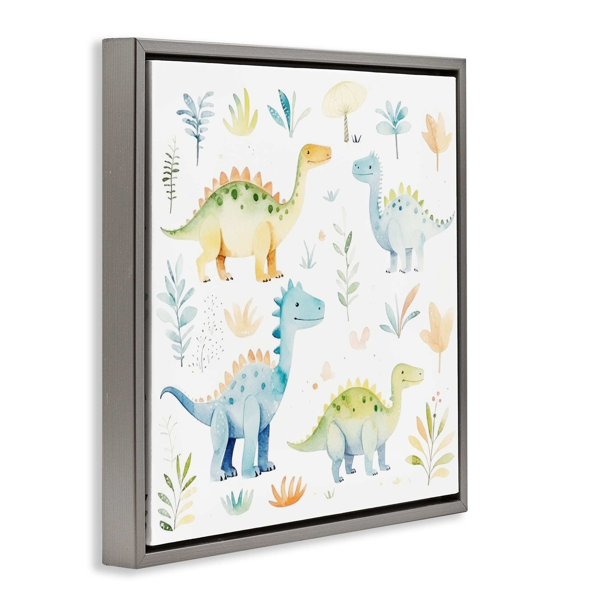 Stupell Industries Different Dinosaur Wonders Gray Framed Floater Canvas Wall Art, design by Lazar Studio