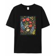 thumbnail image 5 of T Shirts for Women Short Sleeve Cotton Crewneck T-Shirt, Red Flowers Blue Leaves Tee Tops Casual Basic T-Shirts, XS-5XL Black XS, 5 of 7