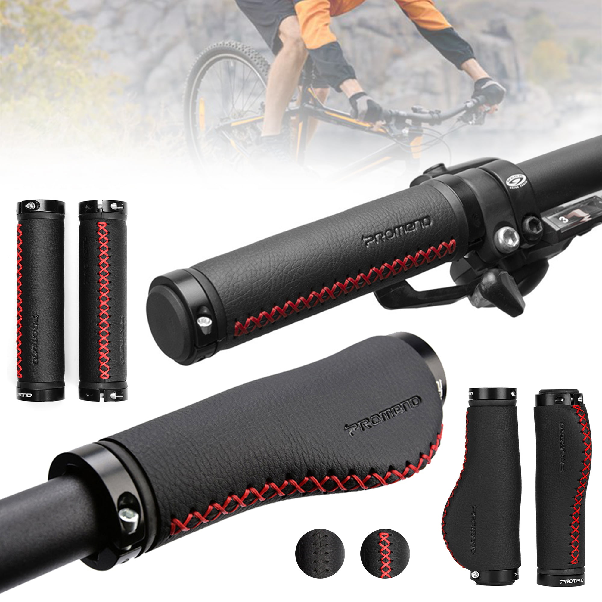 1Pair MTB PU Leather Handle Bar Grips Handlebar Grip Mountain Bike Bicycle p
