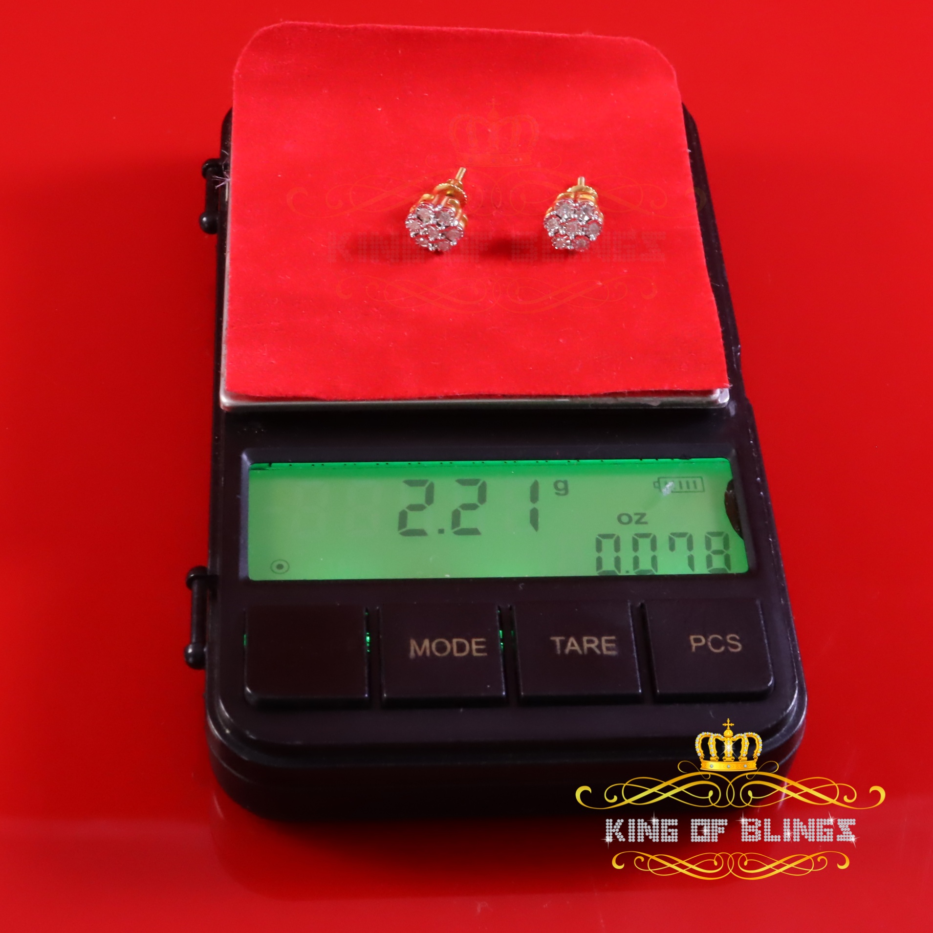 King of Bling's 10K Real Yellow Gold with Real 0.10CT Diamond Floral Men's/Women's Stud Earrings