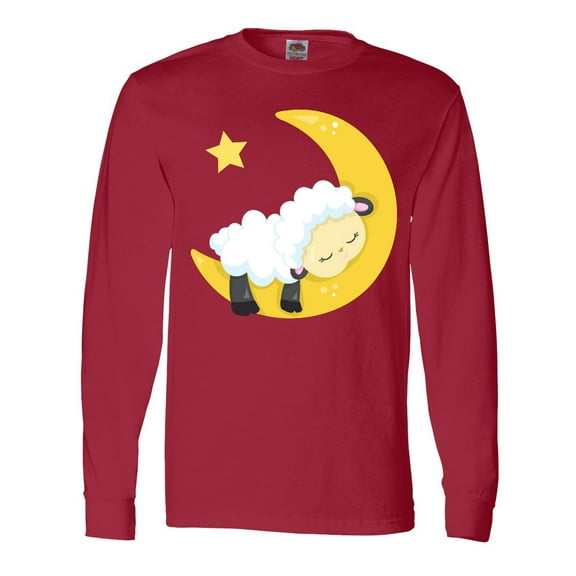 Inktastic Cute Sheep Sleeping On The Moon, White Sheep, Star Long Sleeve T-Shirt