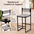 thumbnail image 3 of SESSLIFE Bar Stools Set of 2, Counter Height Bar Stools with Paper Rope Weave & Metal Legs, Barstools with Back, Bar Chairs for Kitchen Island, Gray, 3 of 8