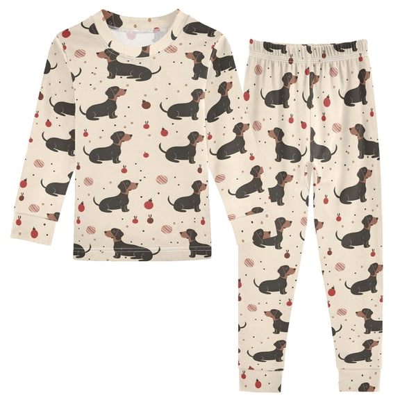 Dailycode Cotton Pajama Set Snug Fit Long Sleeve Top and Pants for 18M-8Y Dachshund Dogs with Christmas Decorations