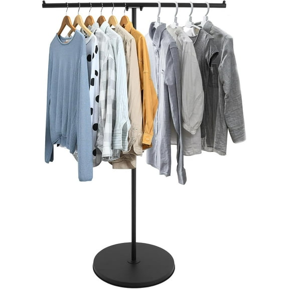 3-5ft Adjustable Height Garment Rack, T-shaped Commercial Clothing Display Stand with Foot Pads, Metal Freestanding Coat Hanging Rack with for Retail Shops, Home
