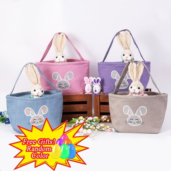 Boovnll Easter Basket, Large Capacity Cute Easter Bunny Basket Easter Baskets with Handle for Eggs Hunting Baskets Easter Gift Bag, Easter Decorations