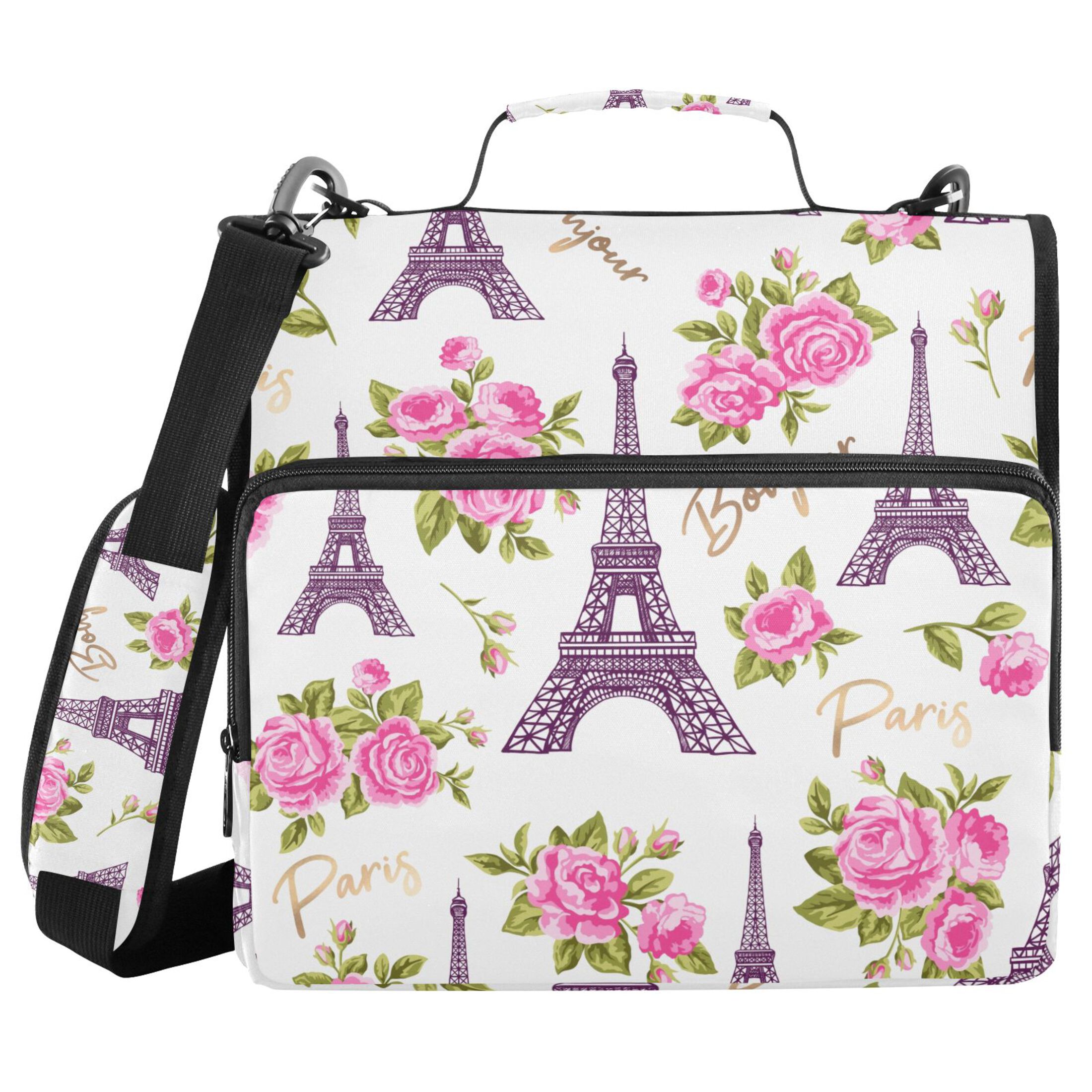 ALAZA Zipper Binder Rose Flowers and Towers 3 Ring Trapper Keeper File Folder Organizer Bag