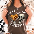 thumbnail image 2 of Stay Creepy Halloween T-Shirt, Pumpkin Skull Graphic Tee, Retro Spooky Season Shirt, Vintage Comfort Colors Halloween Apparel Gift for Her - Espresso, S, 2 of 5