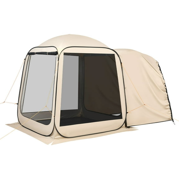 KFFKFF Screen House Tent, 6 x 6 ft, Pop-Up SUV Tailgate Shelter for 4-6 People, Portable Canopy with Mesh Sides and Carry Bag, Ideal for Camping, Garden, Patio, Backyard, and Outdoor Events, Beige