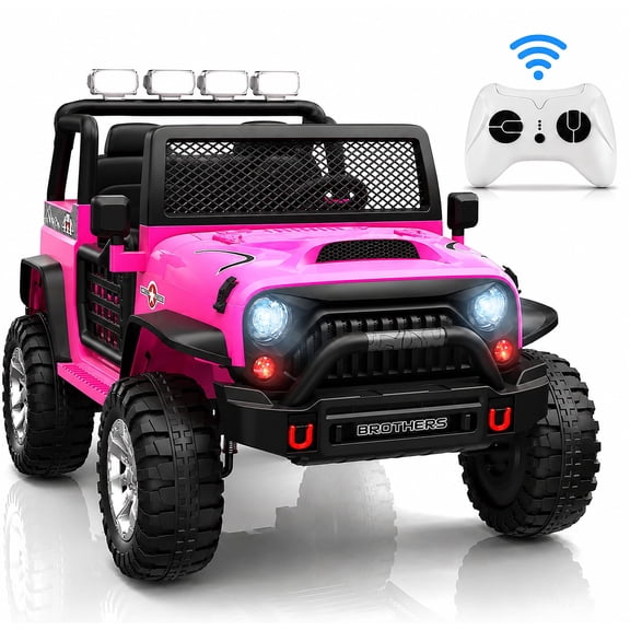 24V 2 Seater Kids Ride on Truck with Remote Control, 4WD Electric Toy Car w/ 4 Wheels Suspension, LED Lights, Bluetooth, Ideal Gift for Kids 3-8, Pink